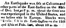 Carolina Federal Republican
"An Earthquake was felt at Calcutta..."
Setember 26, 1812